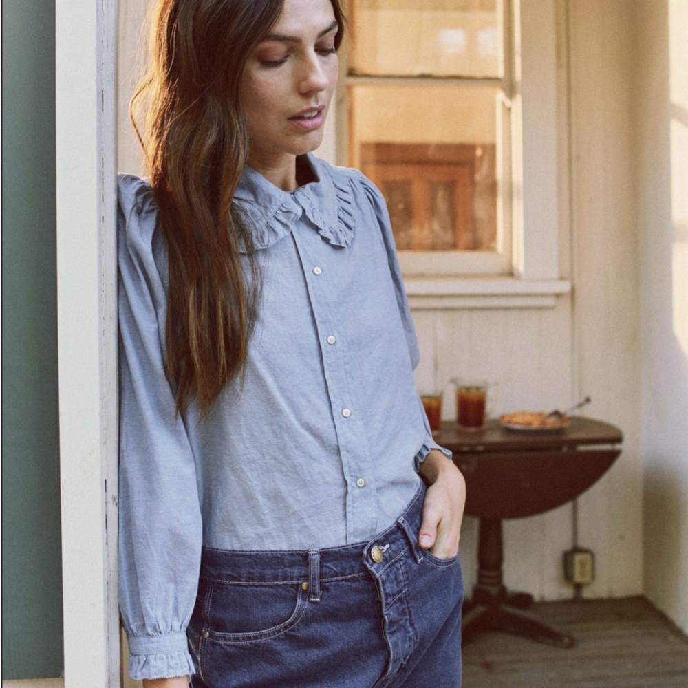 THE GREAT. Hemingway Light Blouse, Chambray, size 1